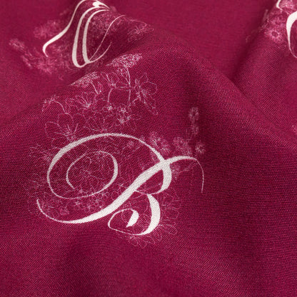 Sustainable Viscose Woven Print - Magenta and White Floral Calligraphic Script - Mood Exclusive ABC Bouquet Detail