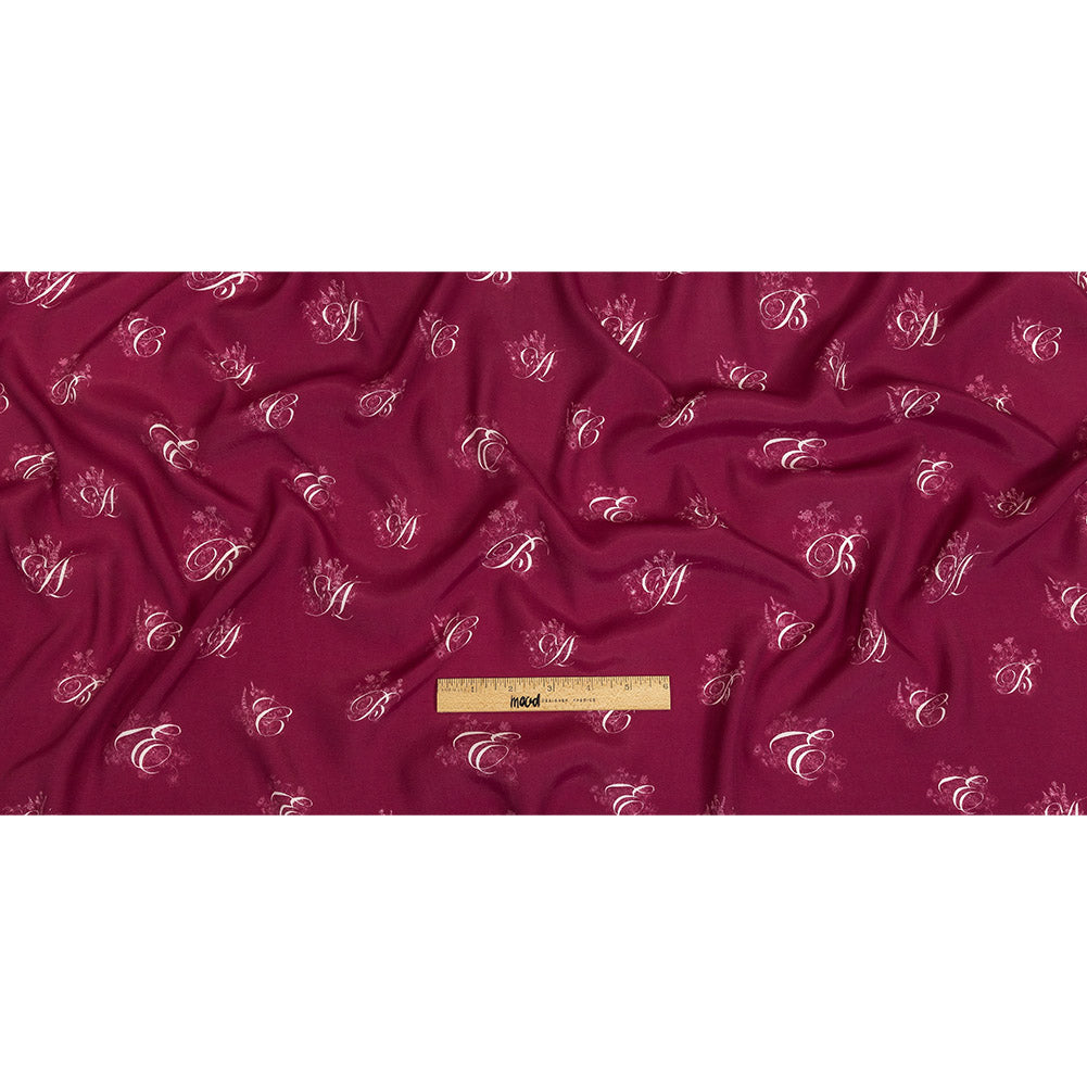 Sustainable Viscose Woven Print - Magenta and White Floral Calligraphic Script - Mood Exclusive ABC Bouquet Full