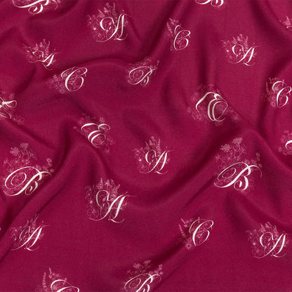 Sustainable Viscose Woven Print - Magenta and White Floral Calligraphic Script - Mood Exclusive ABC Bouquet