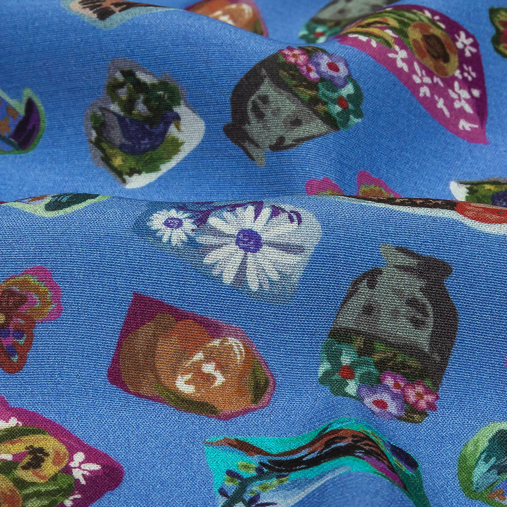 Sustainable Viscose Woven Print - Ultramarine Blue Floral Stickers - Mood Exclusive Sticking Power Detail