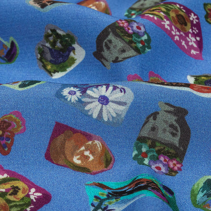 Sustainable Viscose Woven Print - Ultramarine Blue Floral Stickers - Mood Exclusive Sticking Power Detail