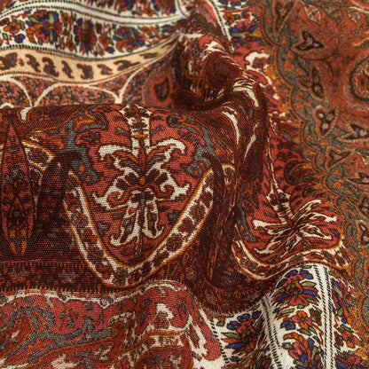 Viscose Crepe Print - Red and Cream Paisley Patches - Mood Exclusive Speak and Enter Detail