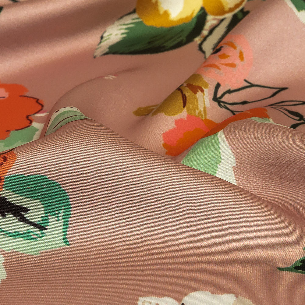 Polyester Charmeuse Print - Pink, Red and Blue Floral - Mood Exclusive Going Electric Detail