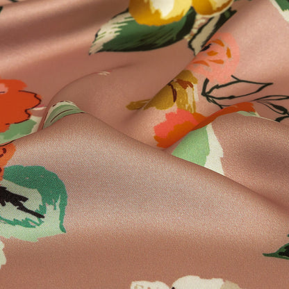 Polyester Charmeuse Print - Pink, Red and Blue Floral - Mood Exclusive Going Electric Detail