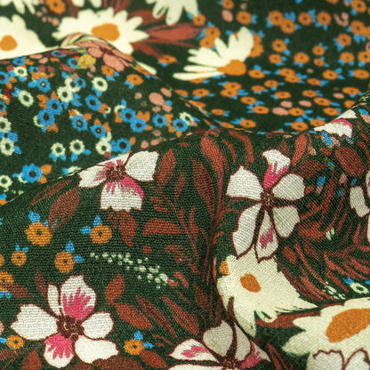 Gauzy Viscose Crepe Print - Green, Orange and Teal Floral - Mood Exclusive Meet Me at Midnight Detail