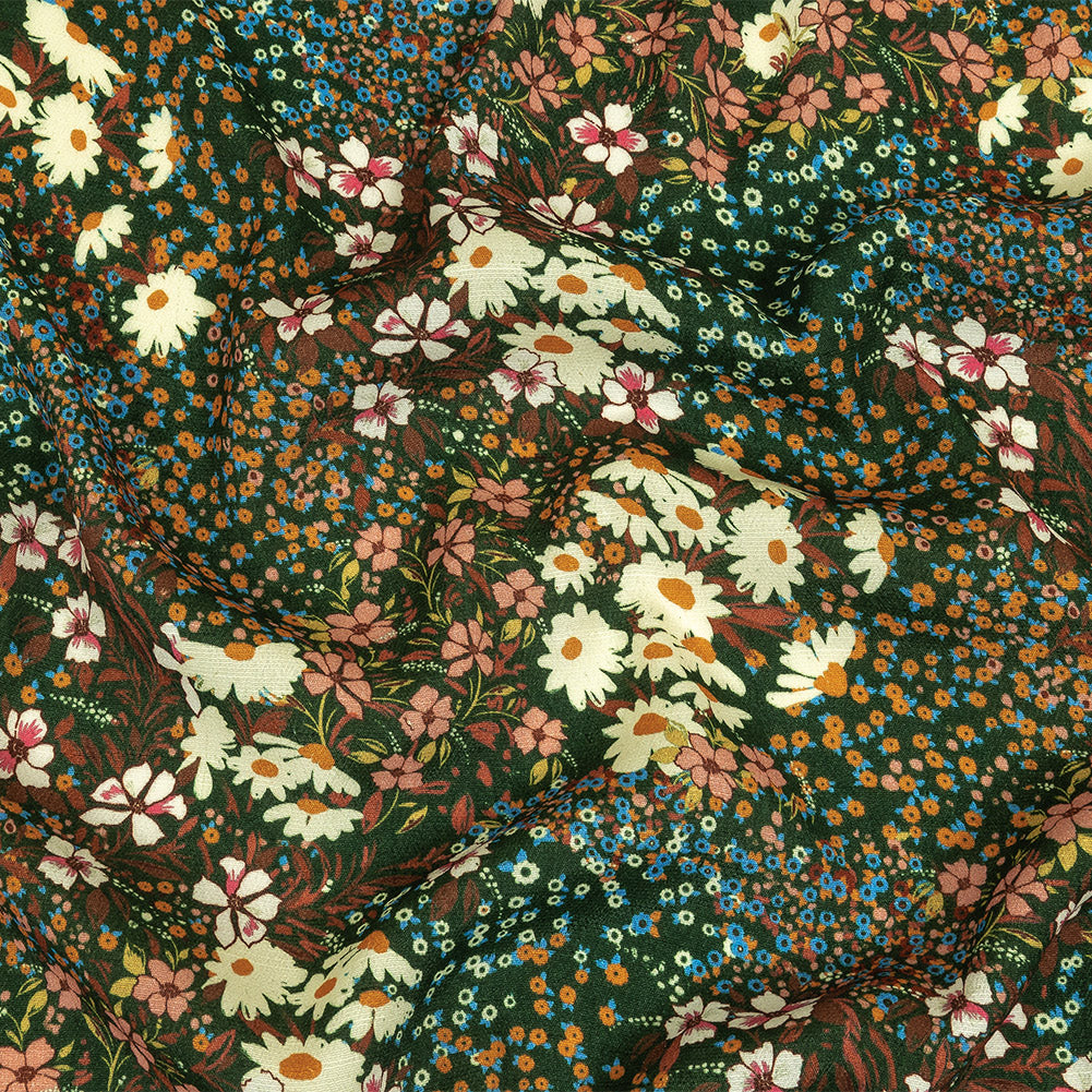 Gauzy Viscose Crepe Print - Green, Orange and Teal Floral - Mood Exclusive Meet Me at Midnight