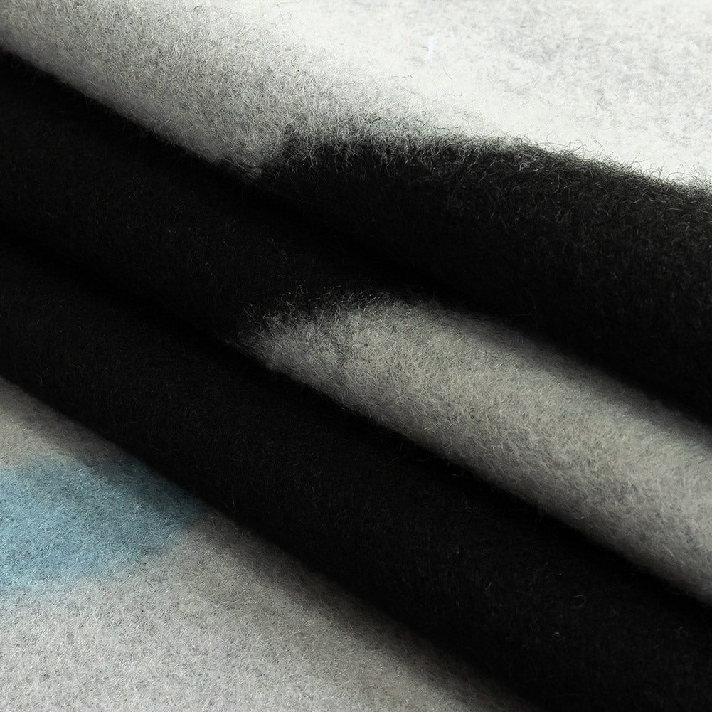 Italian Black, Gray and Blue Zebra Stripes Single Faced Knit Wool Fleece Folded
