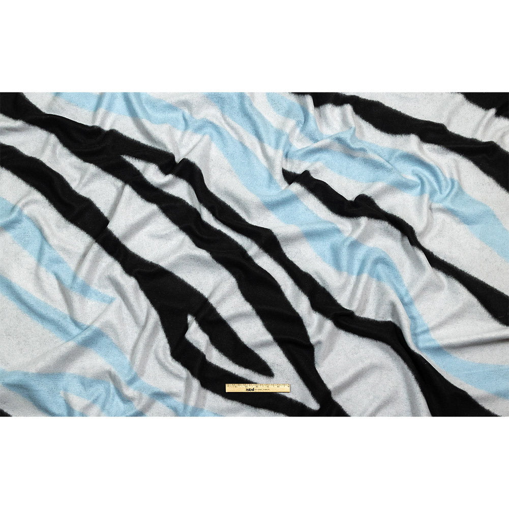 Italian Black, Gray and Blue Zebra Stripes Single Faced Knit Wool Fleece Full