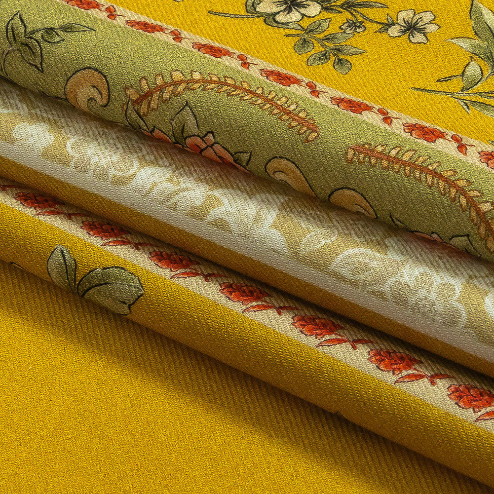 Cotton and Viscose Twill Panel - Yellow and Green Floral Squares - Mood Exclusive Palace of Illusions Folded