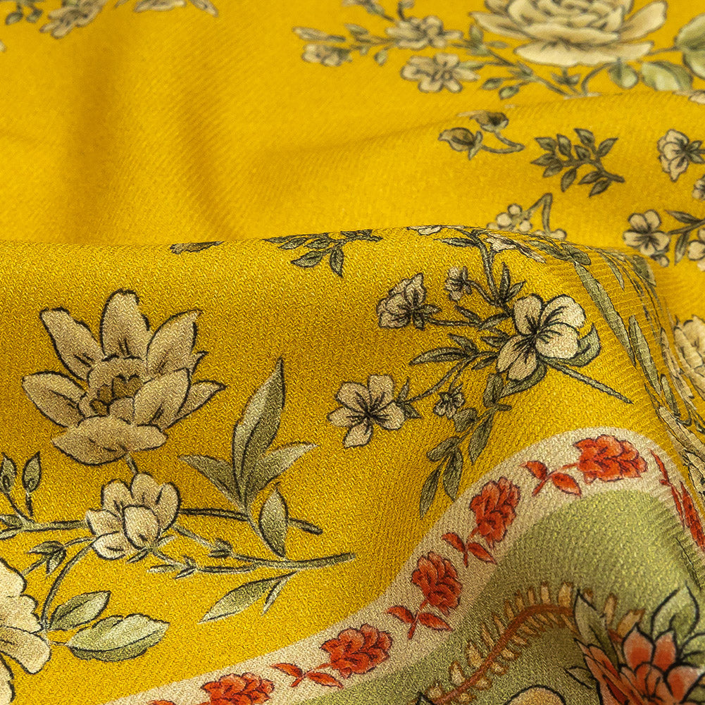 Cotton and Viscose Twill Panel - Yellow and Green Floral Squares - Mood Exclusive Palace of Illusions Detail