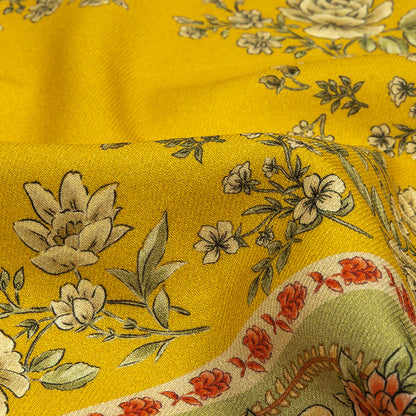 Cotton and Viscose Twill Panel - Yellow and Green Floral Squares - Mood Exclusive Palace of Illusions Detail