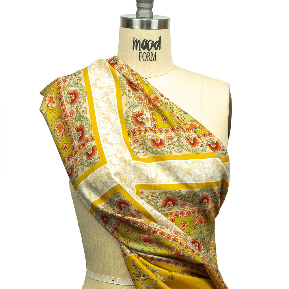 Cotton and Viscose Twill Panel - Yellow and Green Floral Squares - Mood Exclusive Palace of Illusions Drape