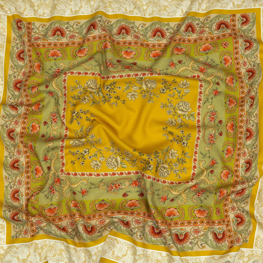 Cotton and Viscose Twill Panel - Yellow and Green Floral Squares - Mood Exclusive Palace of Illusions