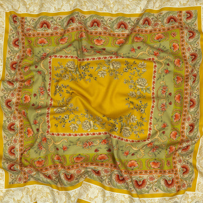 Cotton and Viscose Twill Panel - Yellow and Green Floral Squares - Mood Exclusive Palace of Illusions