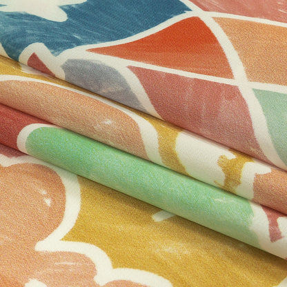 Polyester Charmeuse Print - Pink, Blue and Yellow Abstract - Mood Exclusive Gaudi's Gaze Folded