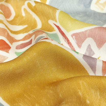 Polyester Charmeuse Print - Pink, Blue and Yellow Abstract - Mood Exclusive Gaudi's Gaze Detail