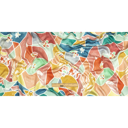 Polyester Charmeuse Print - Pink, Blue and Yellow Abstract - Mood Exclusive Gaudi's Gaze Full