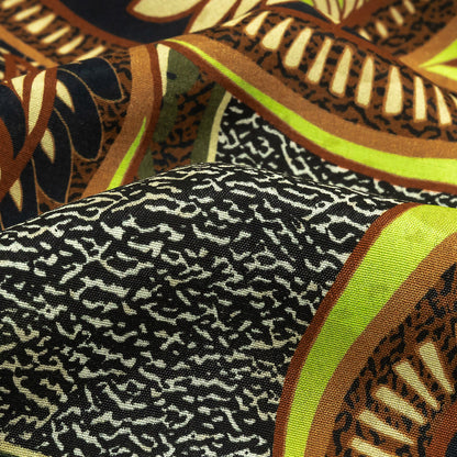 Viscose Crepe Print - Black, Green and Orange Textural Floral - Mood Exclusive Chalkboard Chic Detail