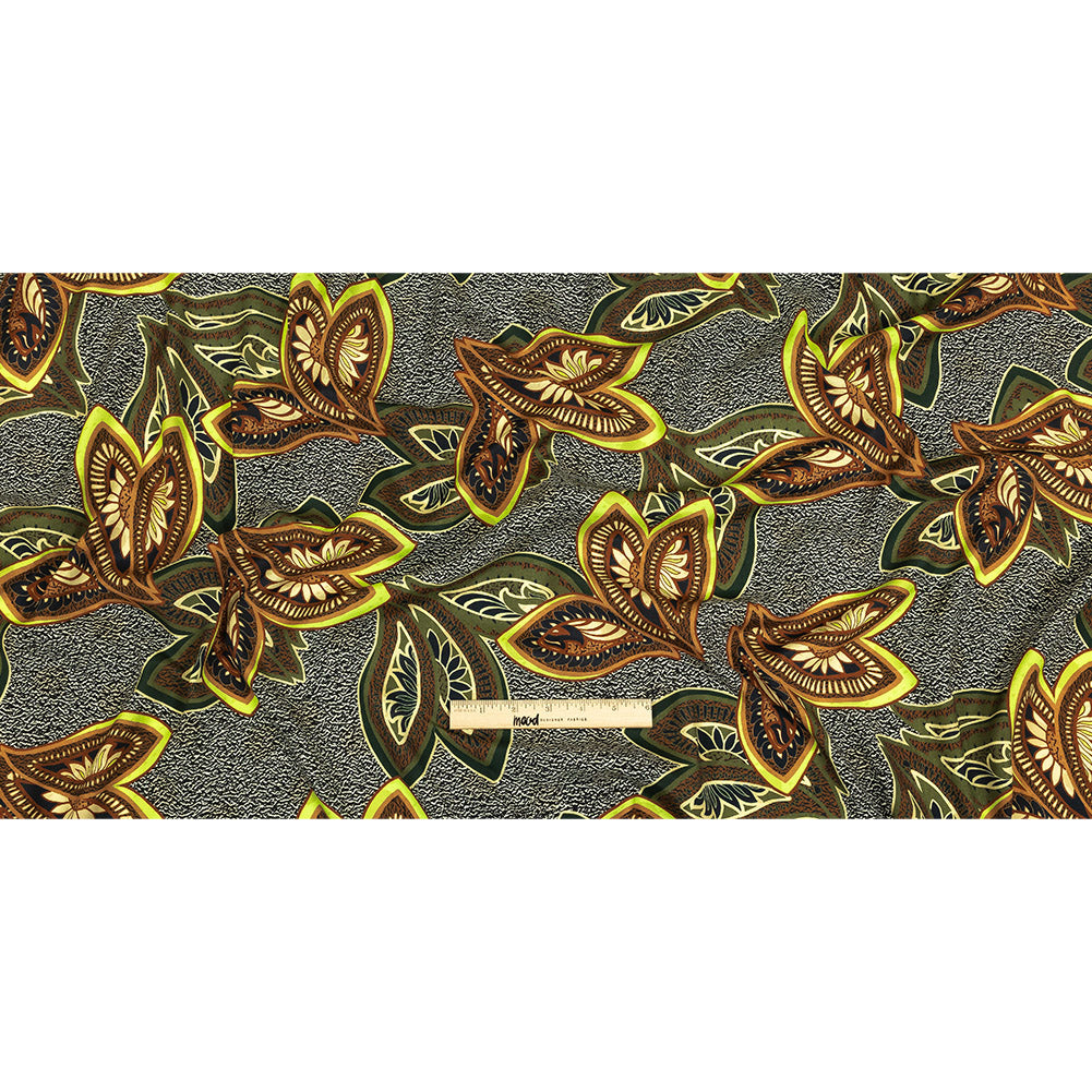 Viscose Crepe Print - Black, Green and Orange Textural Floral - Mood Exclusive Chalkboard Chic Full