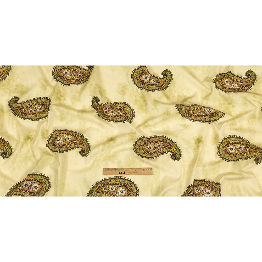 Cotton Poplin Print - Beige and Green Paisley - Mood Exclusive Bending Grass Full