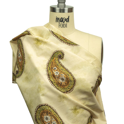 Cotton Poplin Print - Beige and Green Paisley - Mood Exclusive Bending Grass Drape