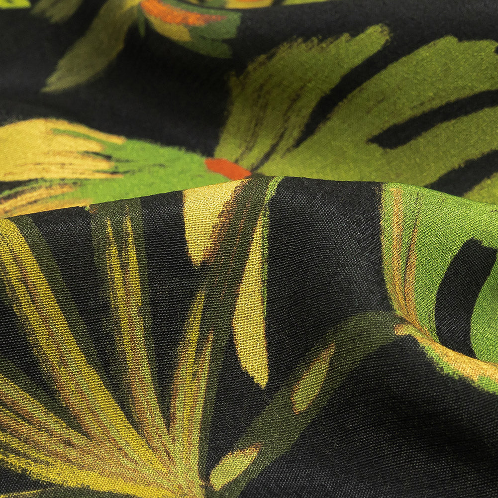 Viscose Crepe Print - Black and Green Palm Leaves - Mood Exclusive Tangled Thicket Detail