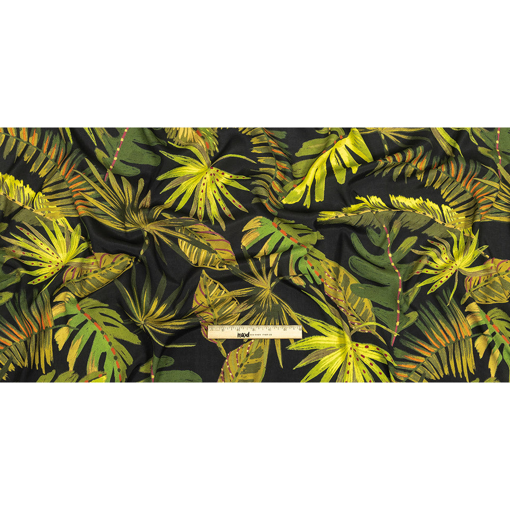 Viscose Crepe Print - Black and Green Palm Leaves - Mood Exclusive Tangled Thicket Full
