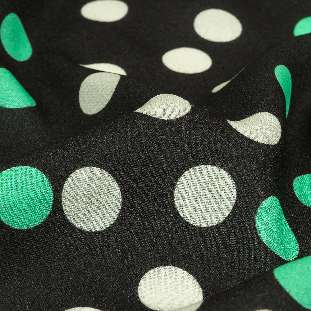Viscose Crepe Print - Black, Mint Green and White Polka Dots - Mood Exclusive Big Spender Detail
