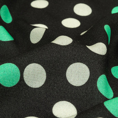 Viscose Crepe Print - Black, Mint Green and White Polka Dots - Mood Exclusive Big Spender Detail