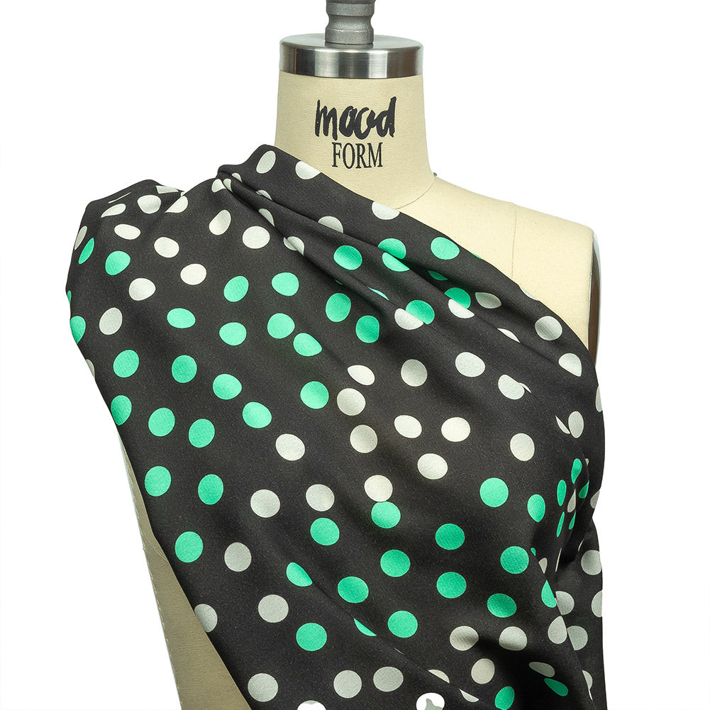 Viscose Crepe Print - Black, Mint Green and White Polka Dots - Mood Exclusive Big Spender Drape