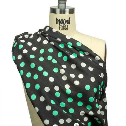 Viscose Crepe Print - Black, Mint Green and White Polka Dots - Mood Exclusive Big Spender Drape