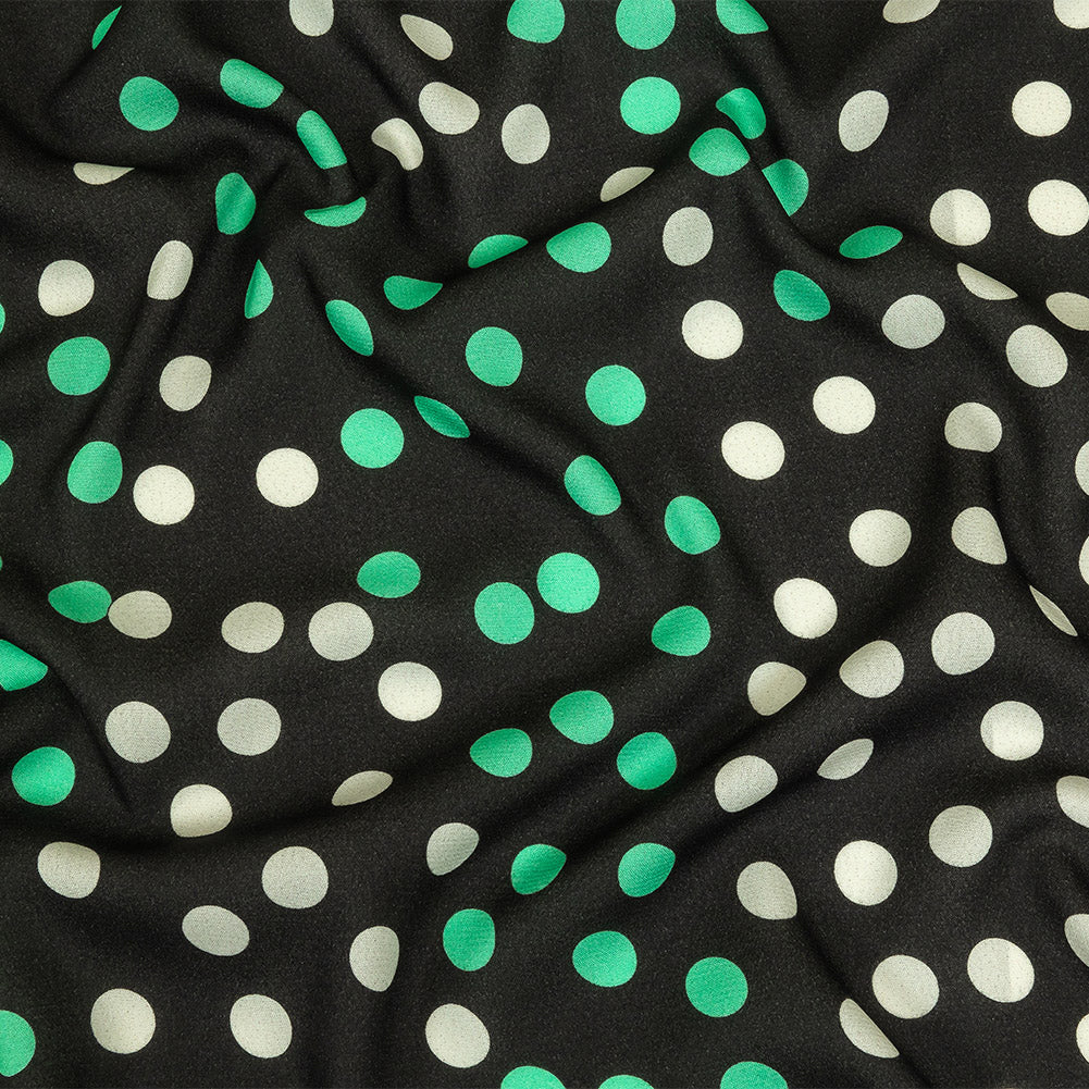 Viscose Crepe Print - Black, Mint Green and White Polka Dots - Mood Exclusive Big Spender