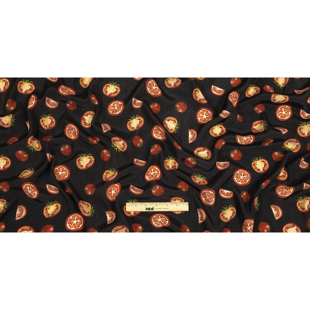 Sustainable Viscose Woven Print - Jet Set Black and Red Tomatoes - Mood Exclusive Homegrown Haute Couture Full