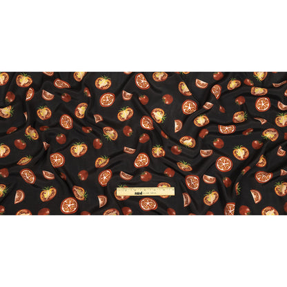 Sustainable Viscose Woven Print - Jet Set Black and Red Tomatoes - Mood Exclusive Homegrown Haute Couture Full