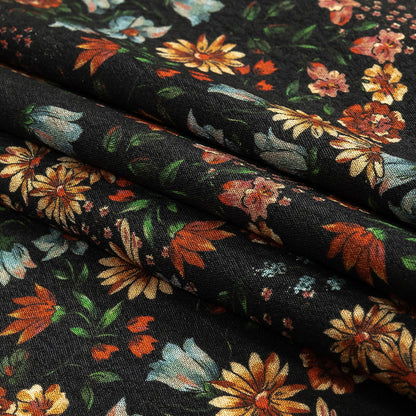 Sustainable Viscose Crepe Print - Black, Light Blue and Yellow Floral - Mood Exclusive Night Air Folded