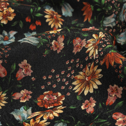 Sustainable Viscose Crepe Print - Black, Light Blue and Yellow Floral - Mood Exclusive Night Air Detail