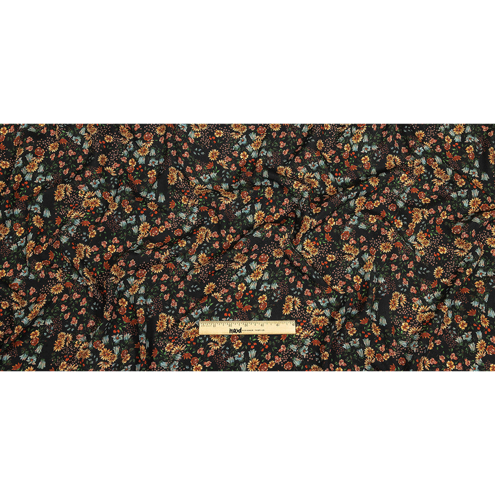 Sustainable Viscose Crepe Print - Black, Light Blue and Yellow Floral - Mood Exclusive Night Air Full