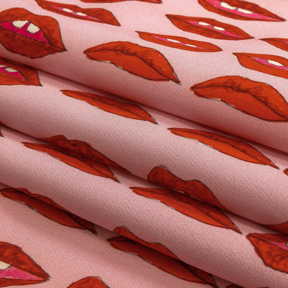 Stretch Polyester Woven Print - Pink and Red Lips - Mood Exclusive Mouthing Off Folded