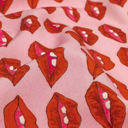 Stretch Polyester Woven Print - Pink and Red Lips - Mood Exclusive Mouthing Off Detail