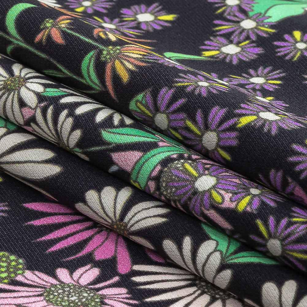 Fluid Polyester Twill Print - Green, Pink and Purple Floral - Mood Exclusive Daisy Destination Folded