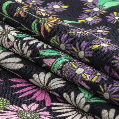 Fluid Polyester Twill Print - Green, Pink and Purple Floral - Mood Exclusive Daisy Destination Folded