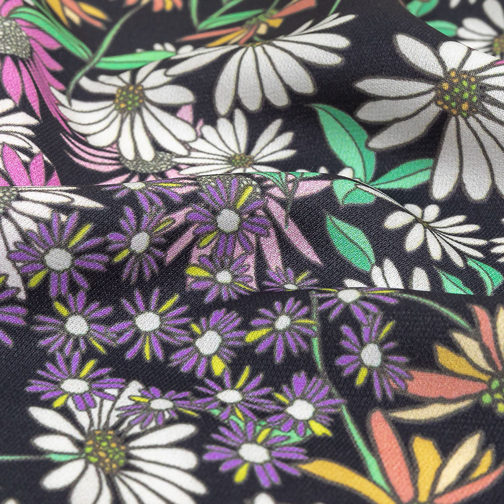 Fluid Polyester Twill Print - Green, Pink and Purple Floral - Mood Exclusive Daisy Destination Detail