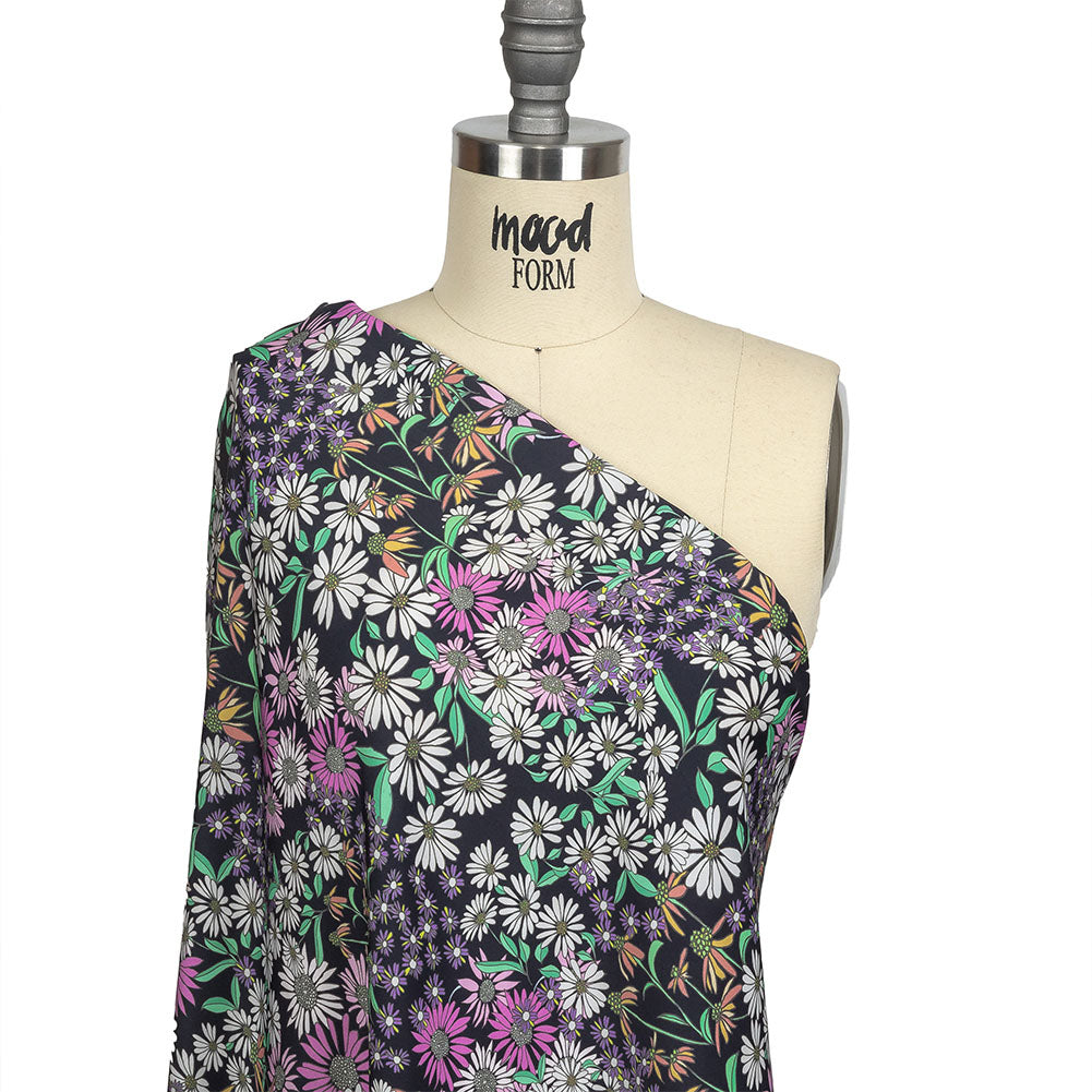Fluid Polyester Twill Print - Green, Pink and Purple Floral - Mood Exclusive Daisy Destination Drape