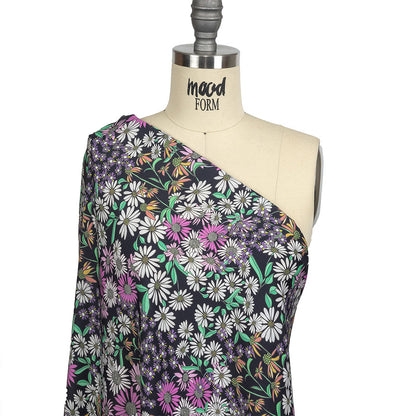 Fluid Polyester Twill Print - Green, Pink and Purple Floral - Mood Exclusive Daisy Destination Drape