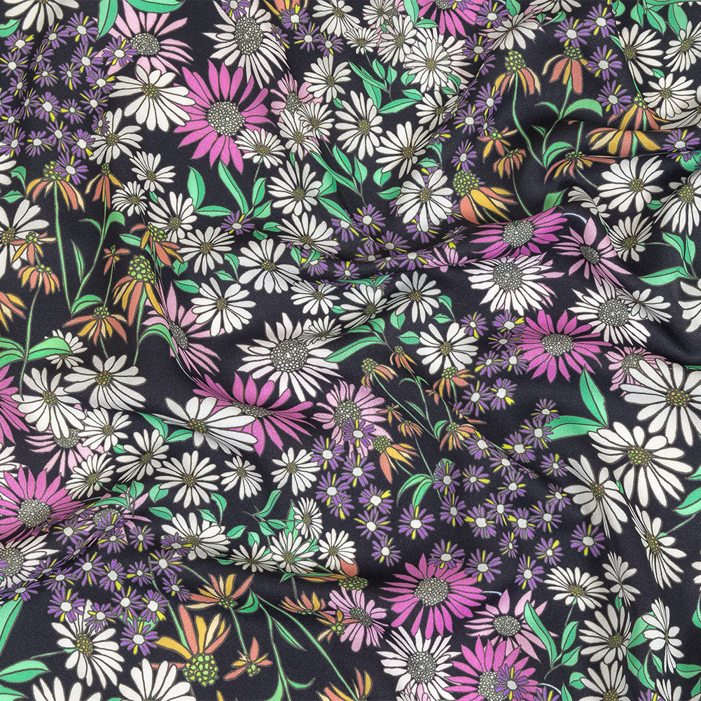 Fluid Polyester Twill Print - Green, Pink and Purple Floral - Mood Exclusive Daisy Destination