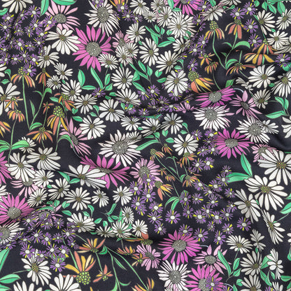 Fluid Polyester Twill Print - Green, Pink and Purple Floral - Mood Exclusive Daisy Destination