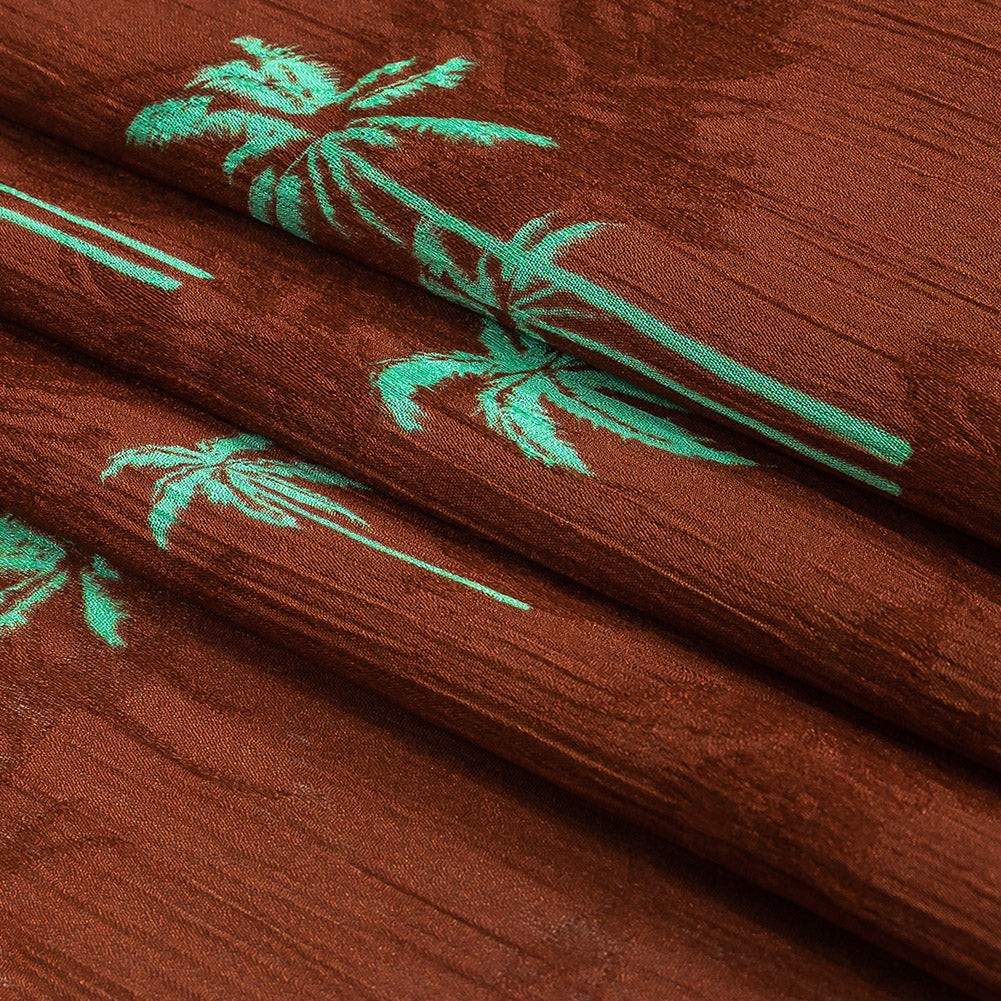 Crinkled Leafy Polyester Jacquard Print - Picante and Green Palm Trees - Mood Exclusive Palm Reading Folded