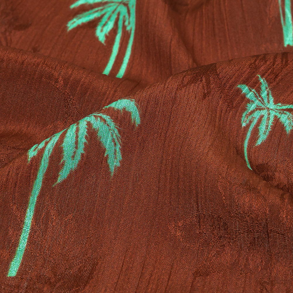 Crinkled Leafy Polyester Jacquard Print - Picante and Green Palm Trees - Mood Exclusive Palm Reading Detail