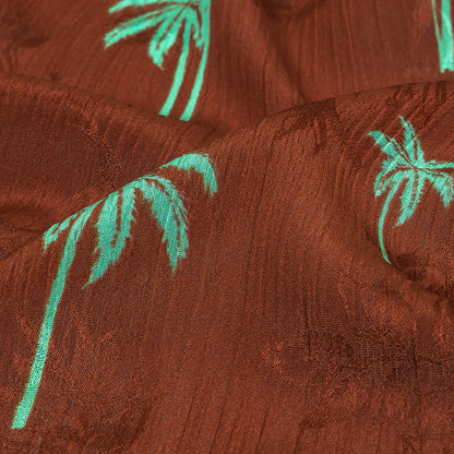 Crinkled Leafy Polyester Jacquard Print - Picante and Green Palm Trees - Mood Exclusive Palm Reading Detail