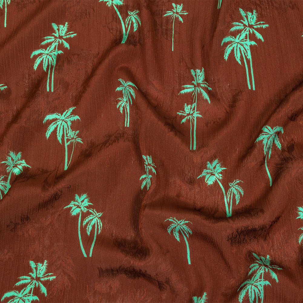 Crinkled Leafy Polyester Jacquard Print - Picante and Green Palm Trees - Mood Exclusive Palm Reading